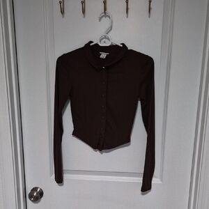 Long Sleeve Button-Up Crop Top
